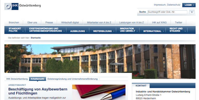 Screenshot Startseite Homepage IHK